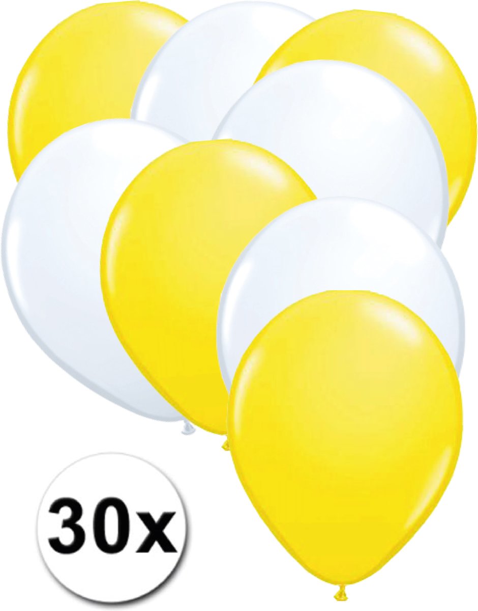 Ballonnen Geel & Wit 30 stuks 27 cm